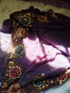 Embroidered Purple Saree with Sequins