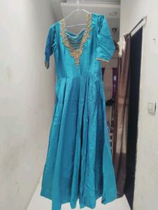 Elegant Teal Embroidered Gown