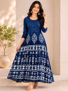 Blue Tie-Dye Kurta with White Print