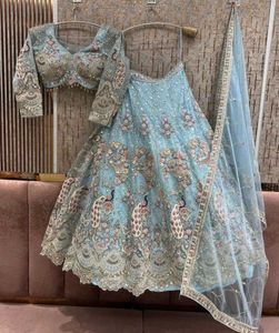 Stunning Blue Embroidered Lehenga Choli Set