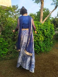Stunning Blue &amp; Silver Floral Lehenga Choli