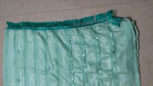 Beautiful Mint Green Striped Saree with Mirror Wor
