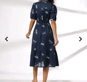 Navy Blue Dragonfly Print Midi Dress