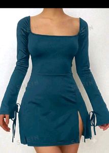 Elegant Teal Square Neck Mini Dress