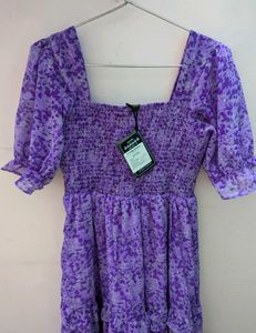 Purple Floral Tiered Midi Dress