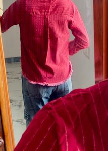 Red Striped Button-Down Shirt