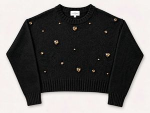 EMBELLISHED BLACK KNIT SWEATER — STUDDED DETAIL