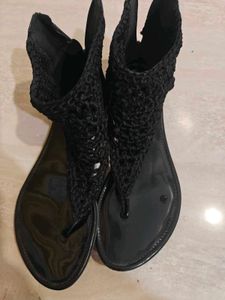Black Crochet Gladiator Sandals