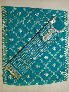 Semistitched Embroidered With Mirror N Stones Work