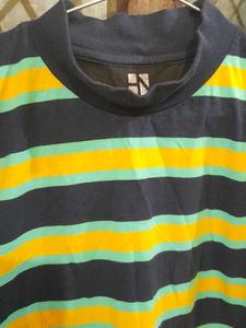 Striped Mock Neck T-Shirt