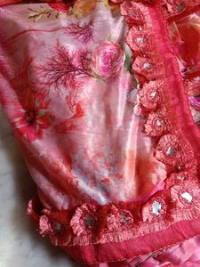Pink Floral Saree with Blouse