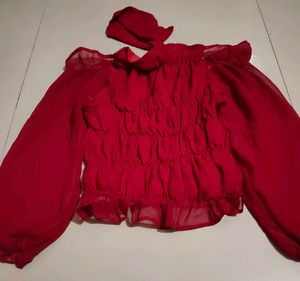 Chic Off-Shoulder Red Smocked Top