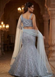 Stunning Blue Sequined Fish Cut Lehenga Choli