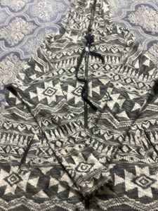 Geometric Print Zip-Up Hoodie