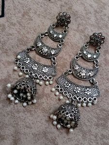 Oxidized Silver Jhumka Earrings