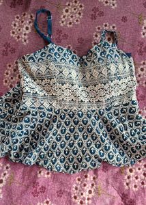 Patterned Blue and White Tank Top