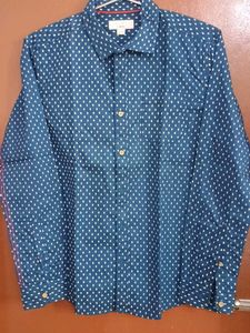 Men's Blue Dotted Long Sleeve Shirt