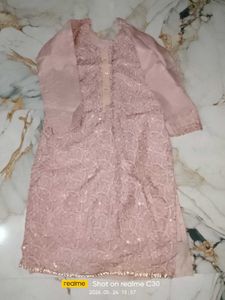 Elegant Pink Sequined Kurta Set with Dupatta
