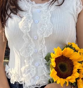 Cute Lace Trimmed White Tank Top