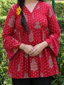 Red Printed Cotton Kurta