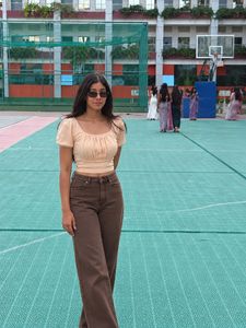 Cute Peach Puff Sleeve Cropped Top