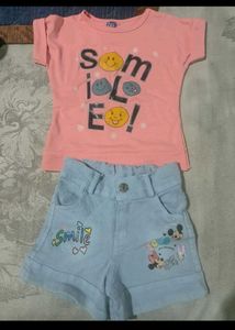 Cute Doll Outfit - Pink T-shirt &amp; Denim Shorts