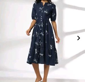 Navy Blue Dragonfly Print Midi Dress