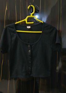 Black Button-Front Crop Top