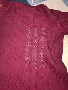 Maroon Embroidered Kurta
