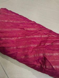 Vibrant Pink Saree with Golden Stripes
