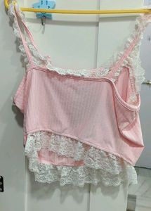 Pink Lace Trim Heart Cami Top