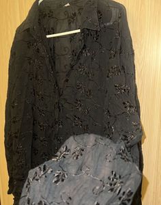 Chic Embroidered Black Button-Up Top