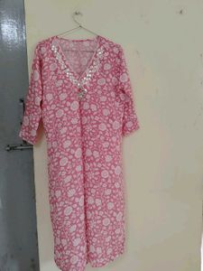 Pink Floral Kurta with Mirror Work