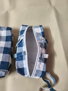 Set of 2 Blue &amp; White Gingham Pouches