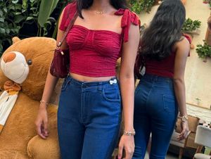 Chic Red Smocked Crop Top