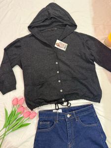 Cozy Charcoal Grey Hooded Cardigan