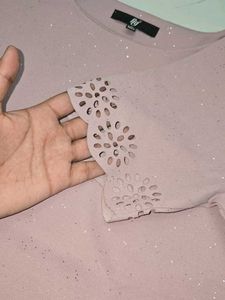 Mauve Shimmer Top with Laser-Cut Floral Slee
