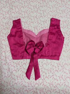 Saree With Readymade Pink Tie-Back Blouse
