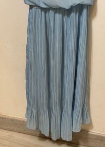 Light Blue &amp; Yellow Pleated Midi Dress