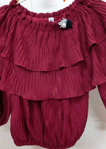 Burgundy Off-Shoulder Ruffle Top