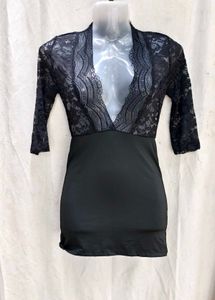 I. Black Lace Trim Bodycon Dress