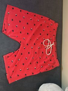 Red Heart Print Shorts