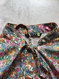 Tokyo Talkies Floral Print Tie-Neck Top