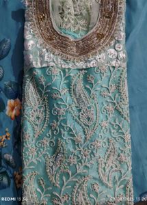 Elegant Aqua Embroidered Kameez Plazo