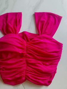 Bright Pink Ruched Off-Shoulder Top
