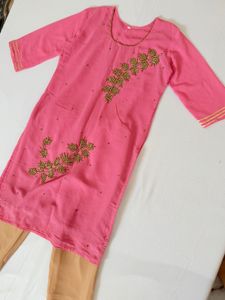 Pink Embroidered Kurta with Pants &amp; Dupatta