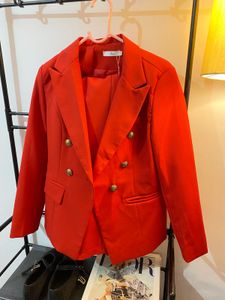 Chic Double-Breasted Red Blazer