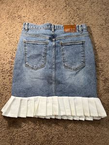 Denim Skirt with Pleated Hem