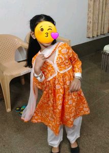 Orange Floral Print Kurta Set