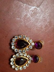 Stunning Purple &amp; White Stone Earrings
